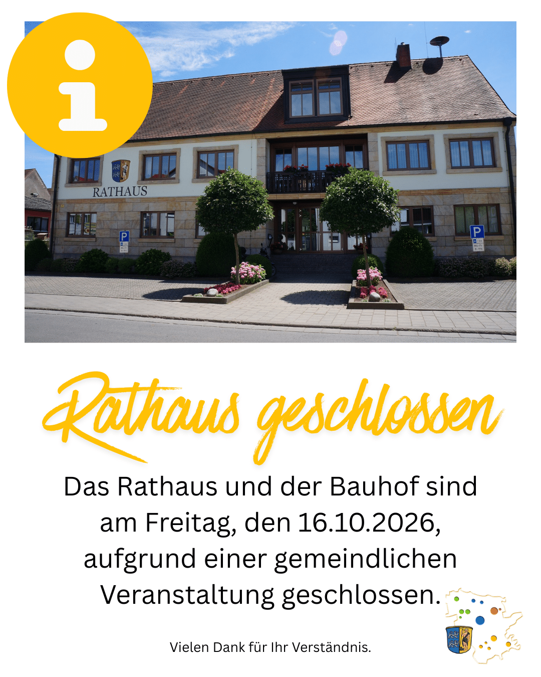 Rathaus am 16.10.2026 geschlossen
